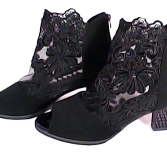 Black Lace Peep Toe Ankle Booties Size 42/10 - Picture 3 of 6